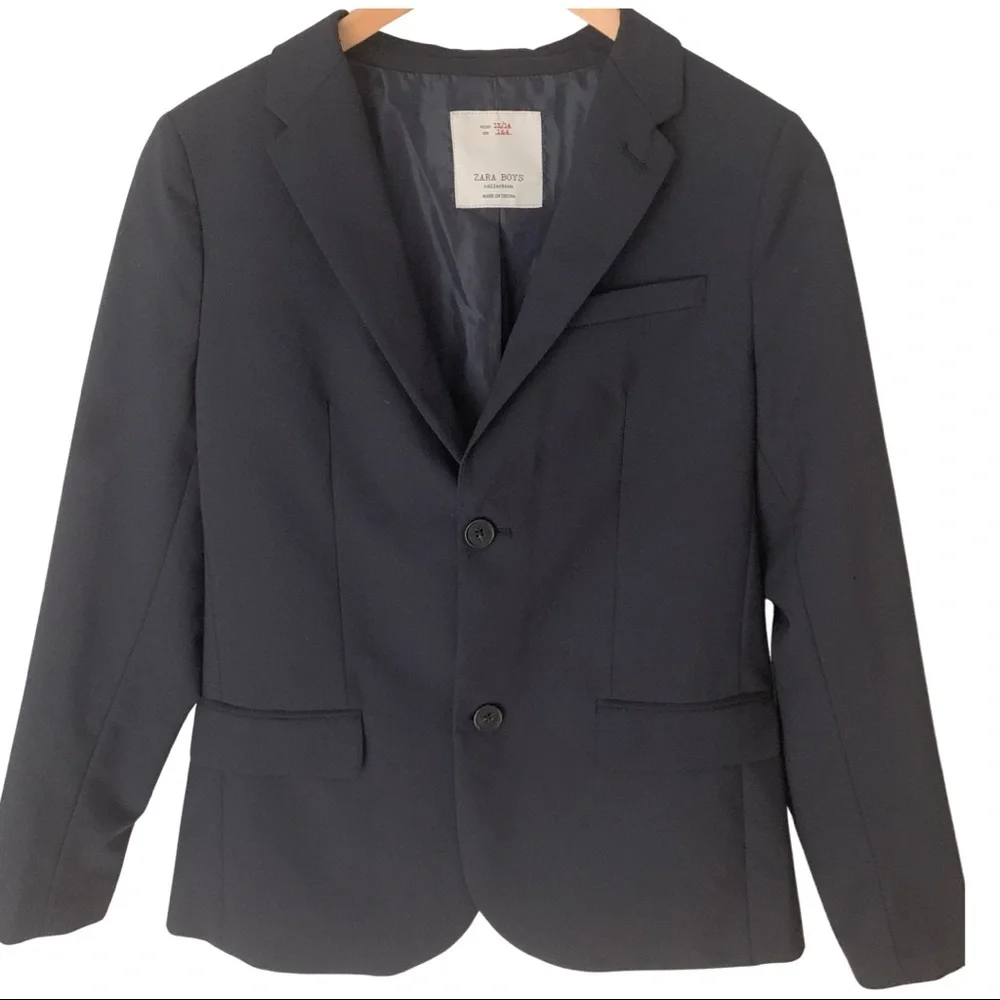 New ZARA Boys Blazer Blue Tailored Fit Wool Blend Traditional Holiday Size 13/14 - Picture 1 of 13
